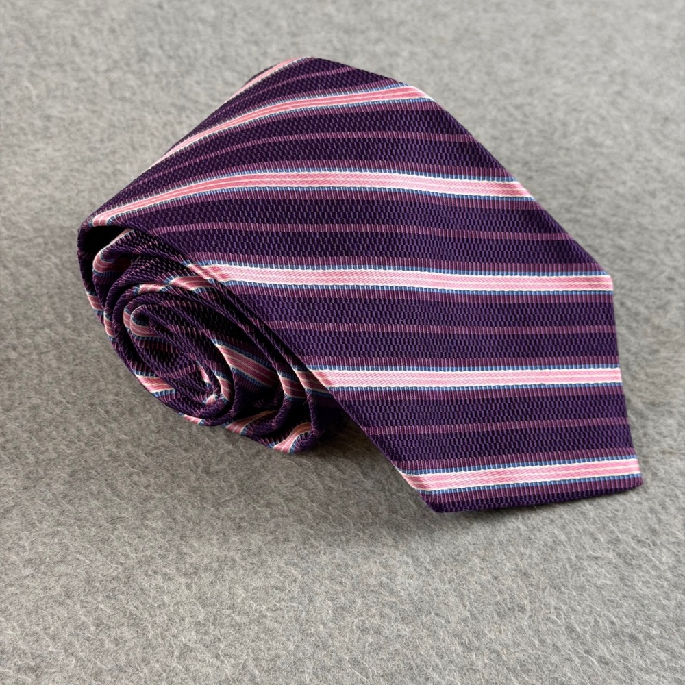 Brooks Brothers Mens Silk Tie Purple Pink Striped Woven England Made USA 57x3.5"